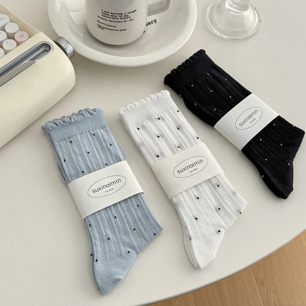 Women's Polka Dot Cotton Crew Socks – Soft Casual Everyday Socks