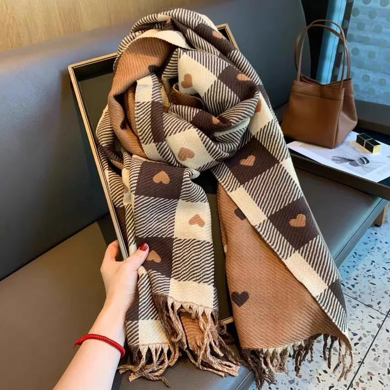 Women's Plaid Winter Scarf – Soft Warm Tassel Shawl