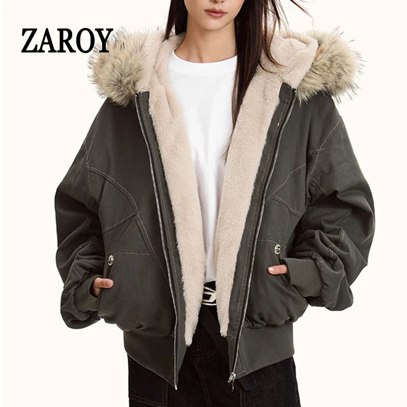 Women's Fur Collar Hooded Winter Parka – Warm Padded Coat