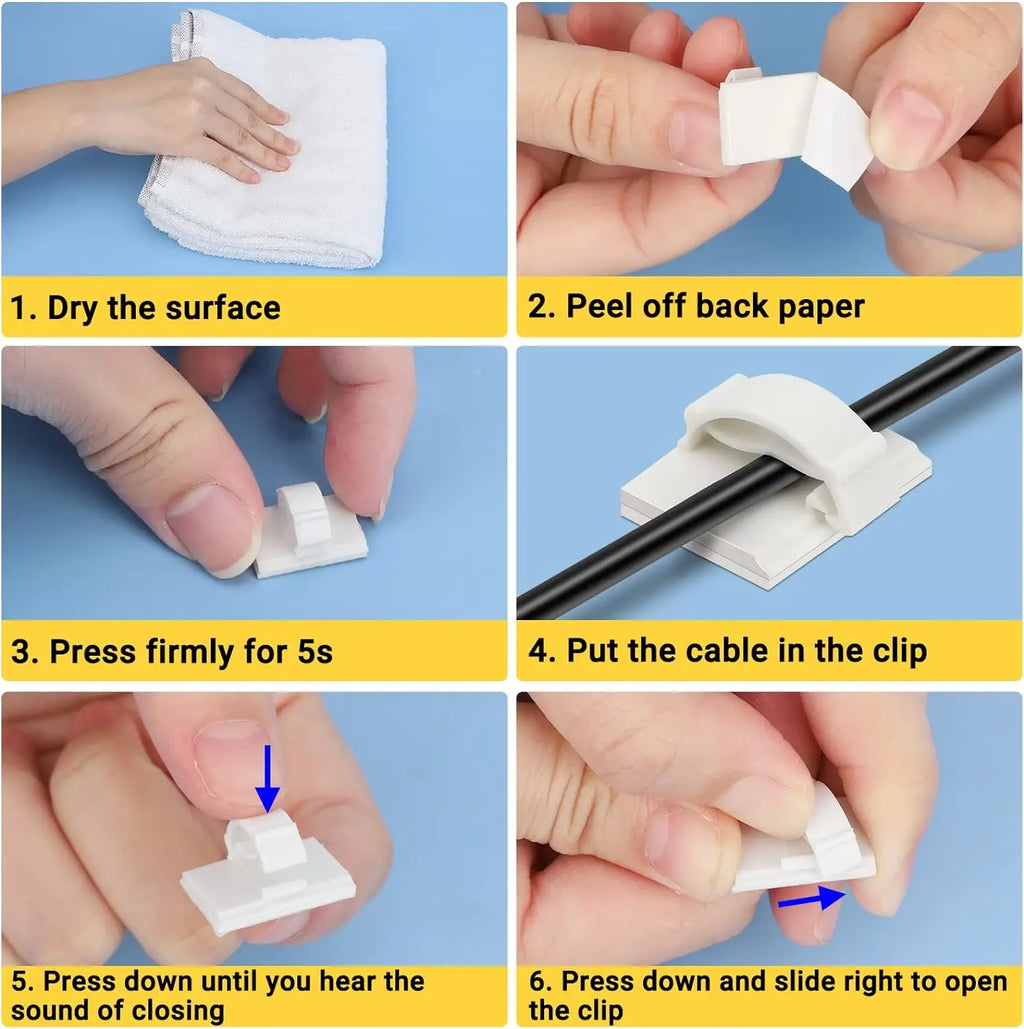 Self-Adhesive Cable Organizer Clips – Desktop Wire Holders