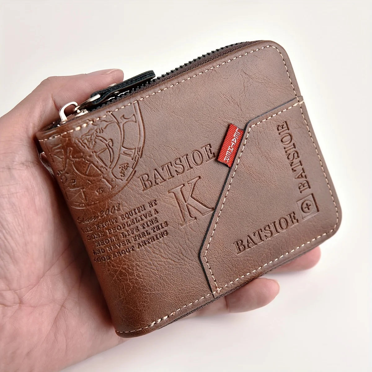 Men's PU Leather Bifold Wallet – Compact Zipper Card Holder