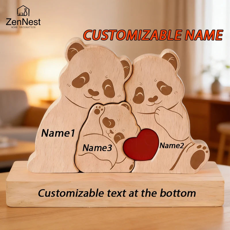 Personalized Wooden Bear Family Puzzle – Custom Name Christmas Decor