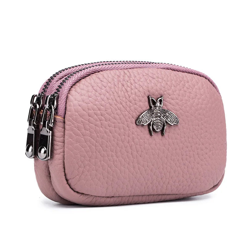 Women's Mini Leather Coin Purse with Double Zipper