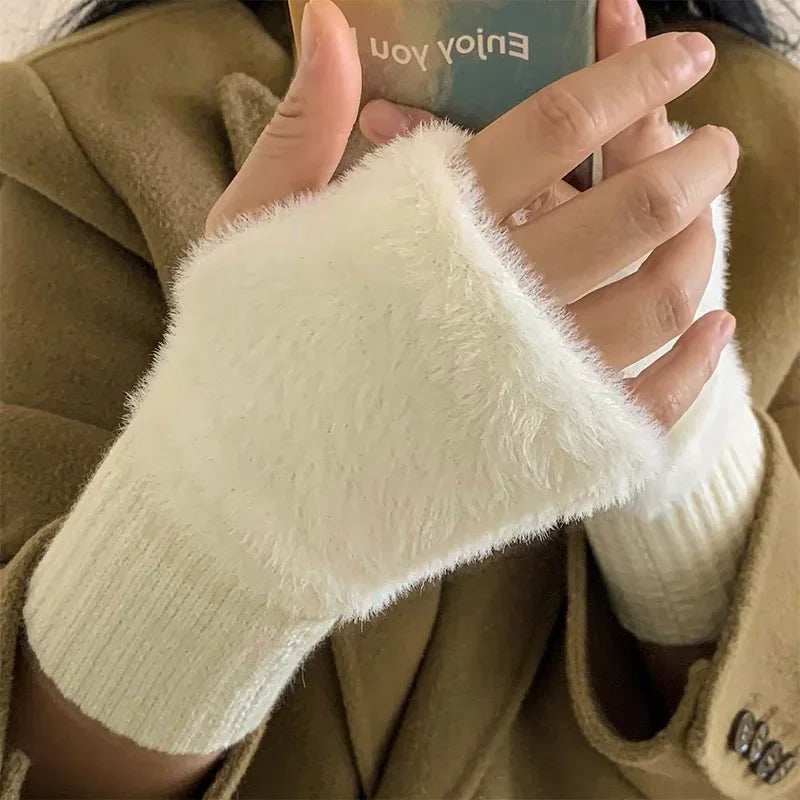 Women's Soft Knit Fingerless Gloves – Warm Winter Half Finger Gloves