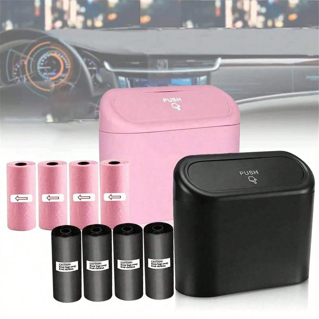 Mini Car Trash Can with Lid – Portable Car Waste Bin & Bag Set