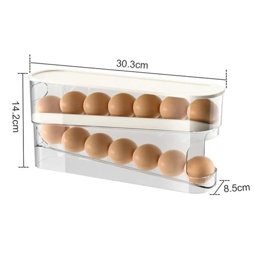 2-Tier Automatic Rolling Egg Organizer – Refrigerator Storage Holder