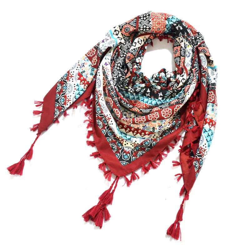 Women's Bohemian Winter Scarf – Retro Floral Wrap Shawl