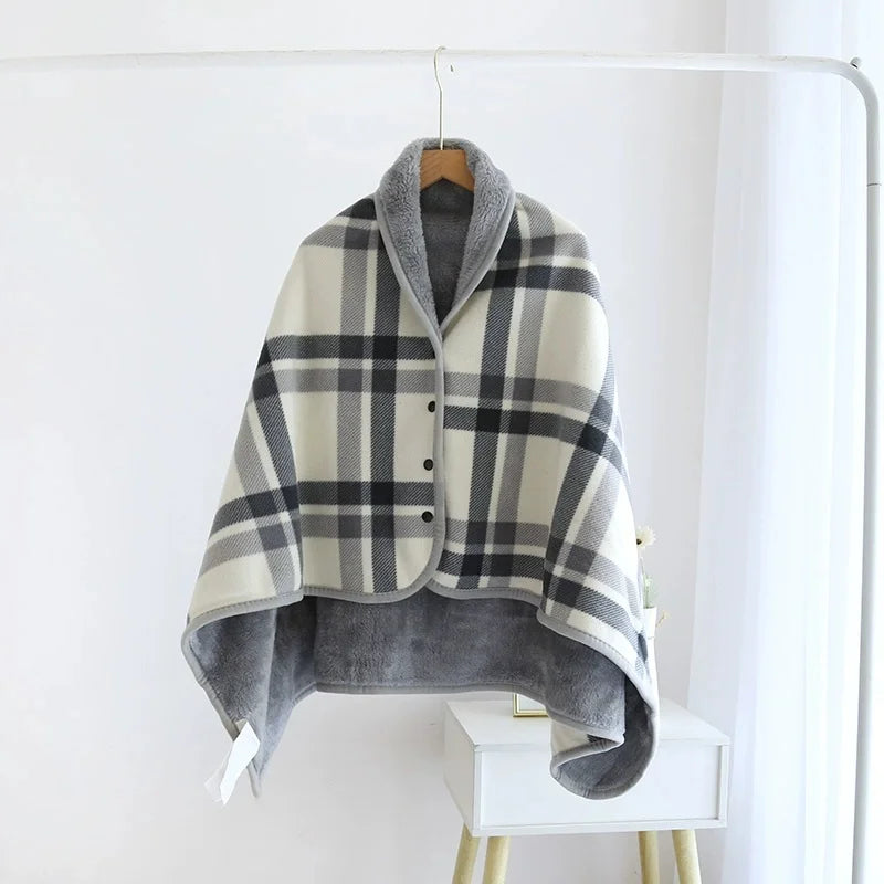Fleece Wearable Blanket, Plaid Lap Blanket Comfy Poncho Throw