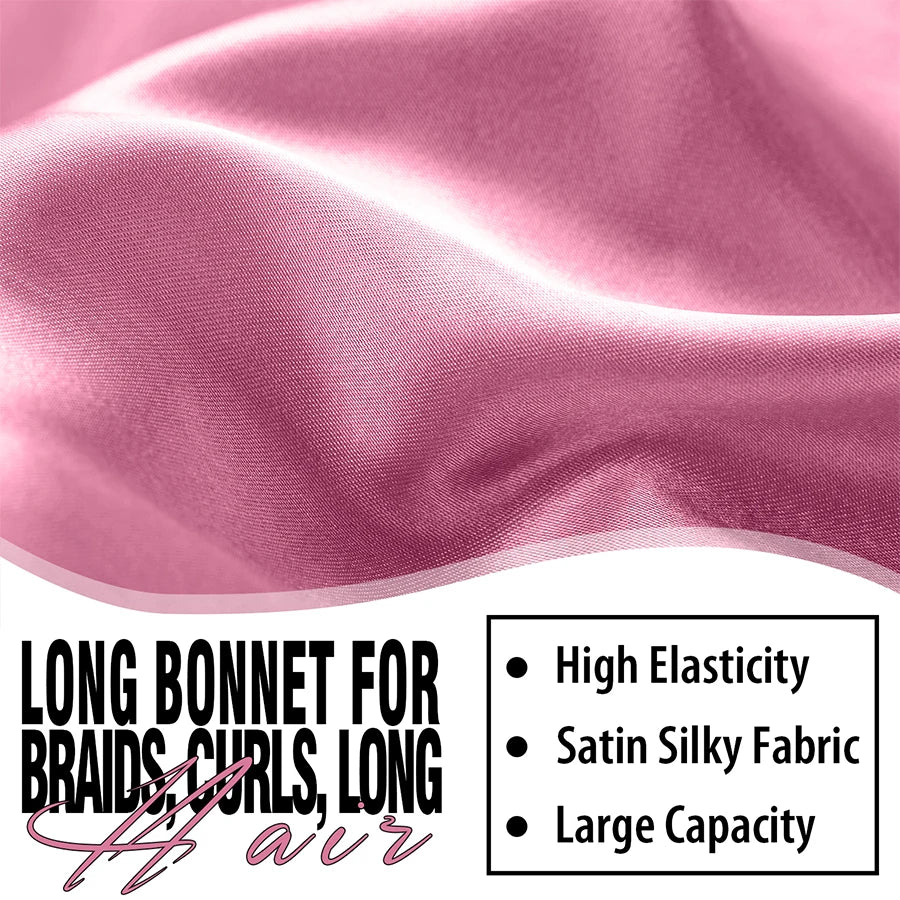 Women's Extra Long Satin Hair Bonnet – Elastic Sleep Cap