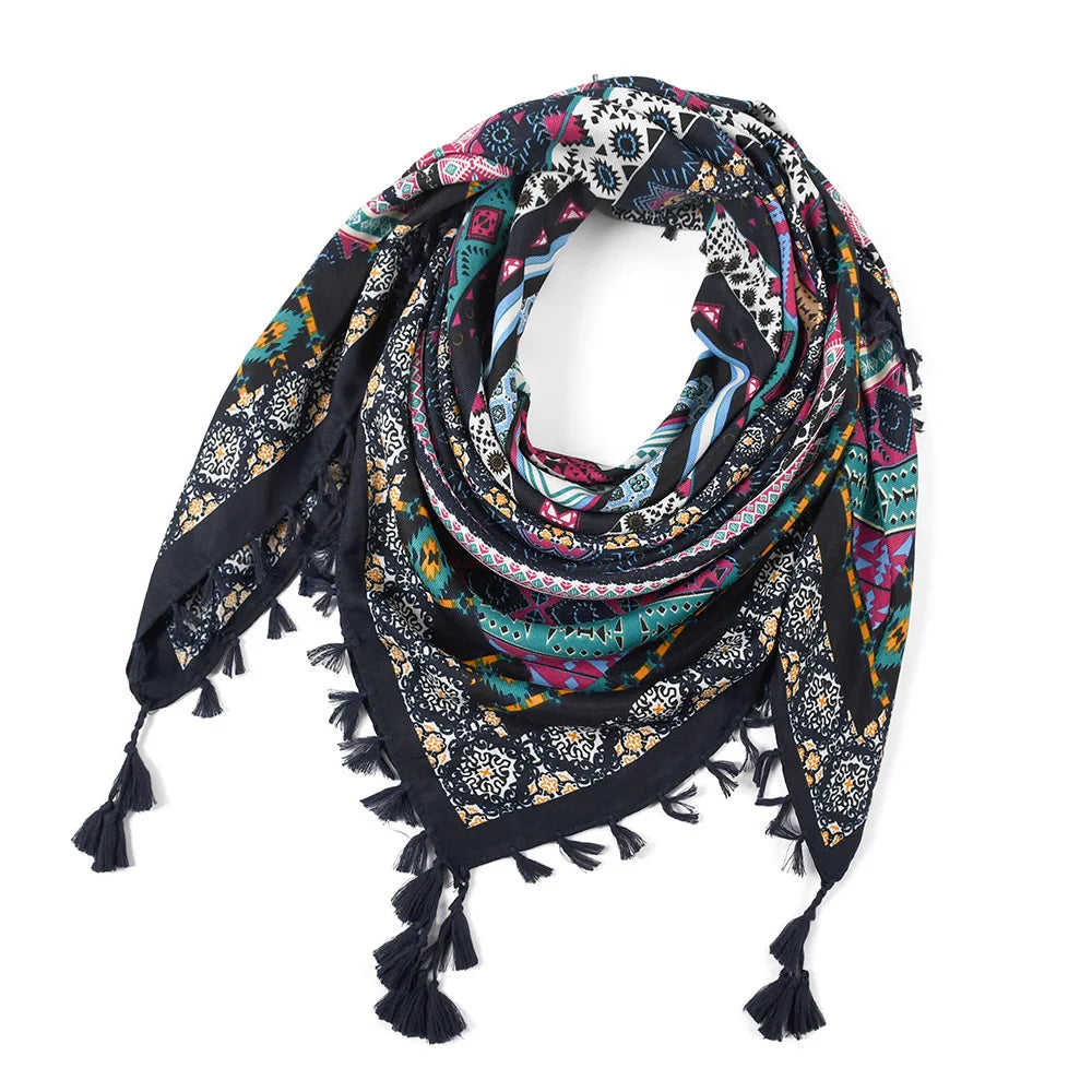 Women's Bohemian Winter Scarf – Retro Floral Wrap Shawl