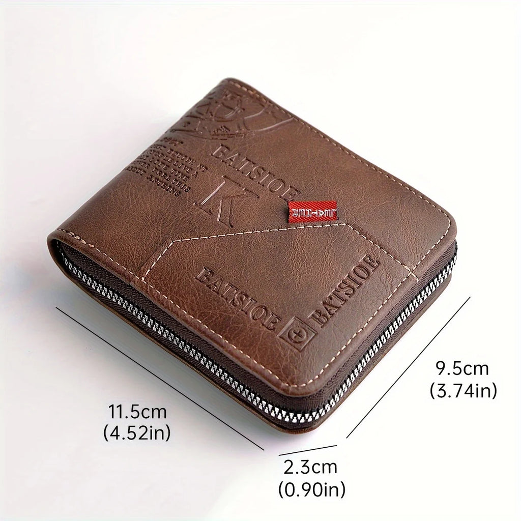Men's PU Leather Bifold Wallet – Compact Zipper Card Holder