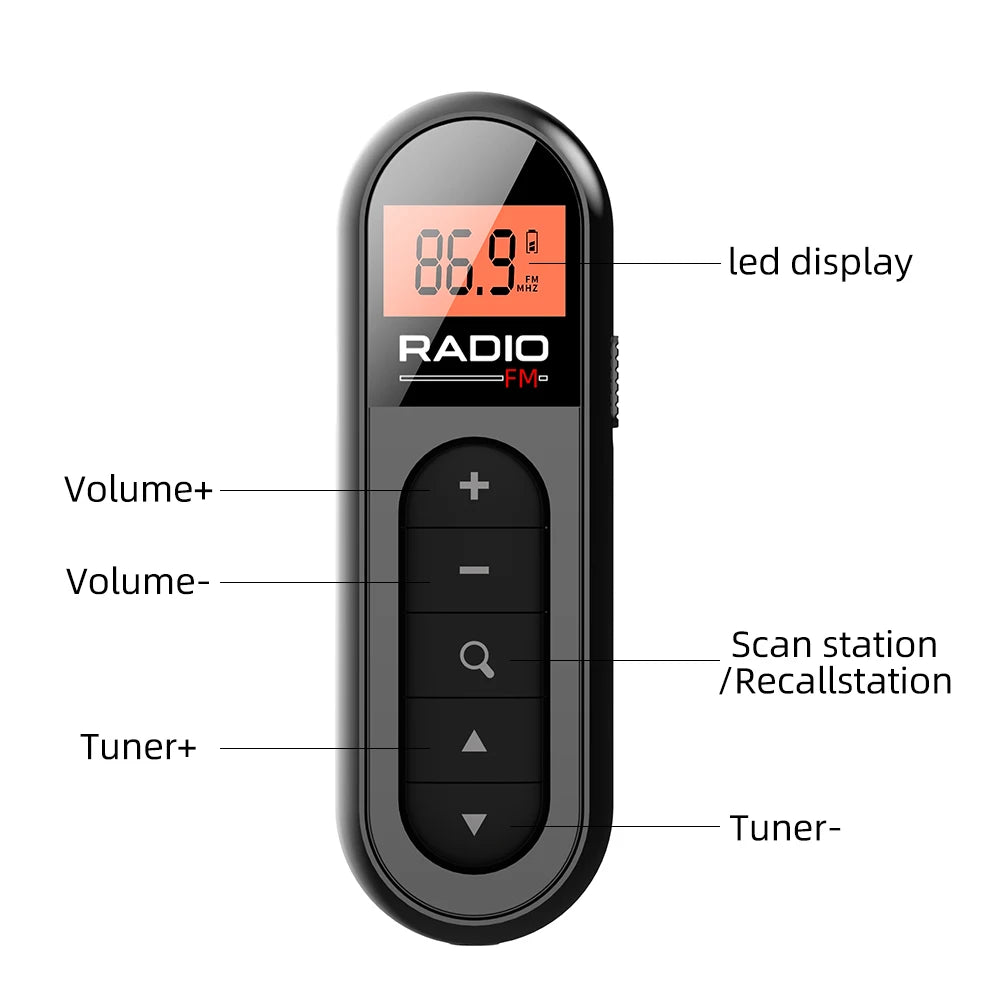 Rechargeable FM Pocket Radio – Portable Digital Tuning Radio with LCD Display