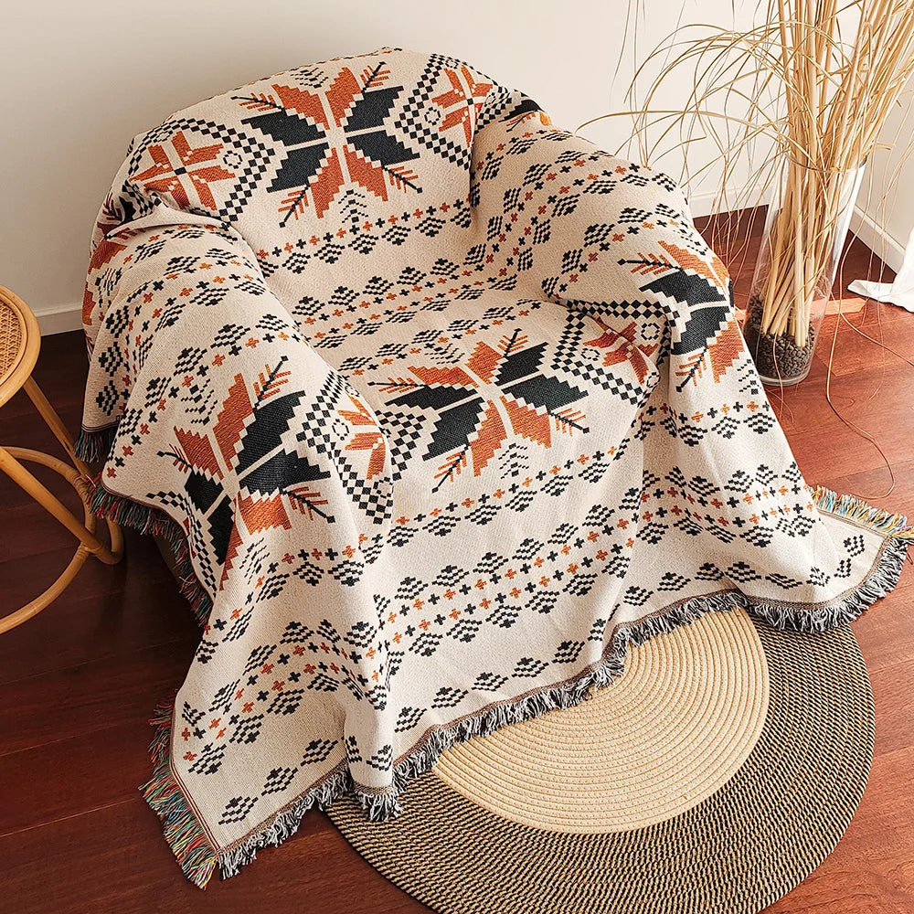 Aztec Boho Oversized Throw Blanket with Fringe