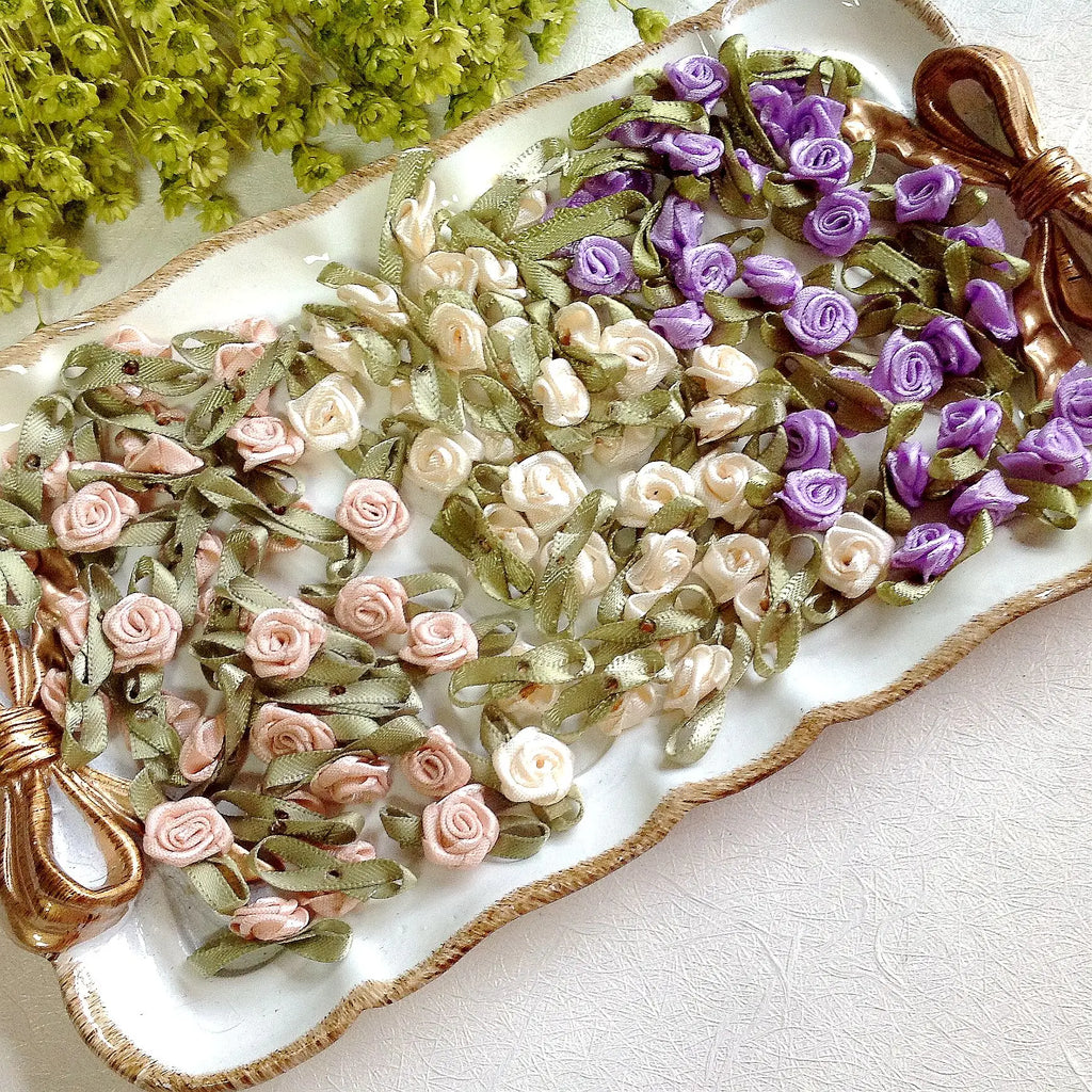 100pcs Mini Satin Rose Flowers – DIY Craft & Wedding Appliques