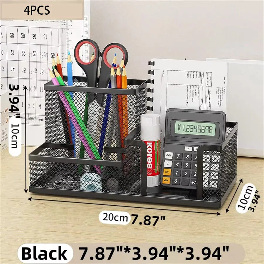 Mesh Desk Organizer with Pen Holder and Storage Compartments