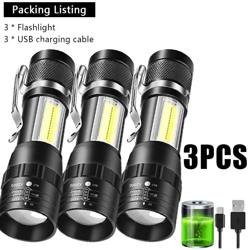 Portable Rechargeable Zoomable LED Flashlight with Pen Clip