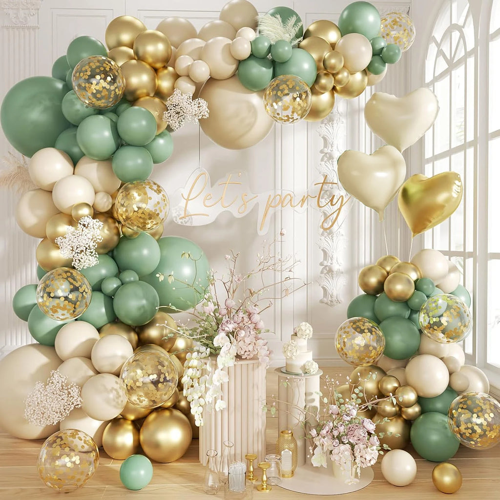 109-Piece Green, White & Gold Balloon Garland Arch Kit