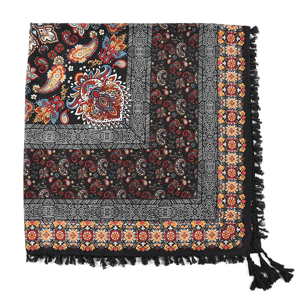 Women's Bohemian Winter Scarf – Retro Floral Wrap Shawl