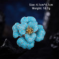Elegant Blue 3D Flower Brooch for Women