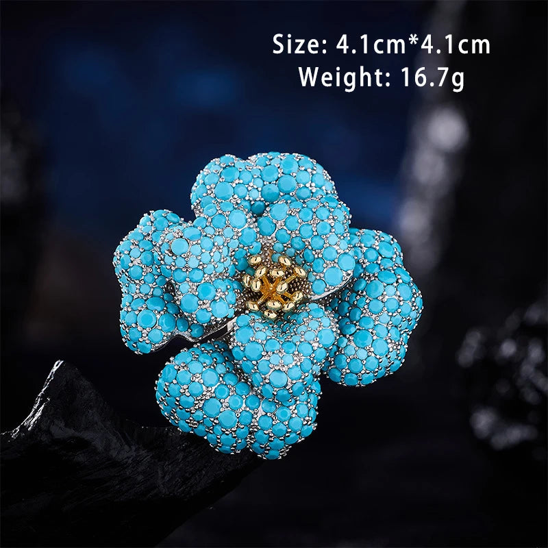 Elegant Blue 3D Flower Brooch for Women