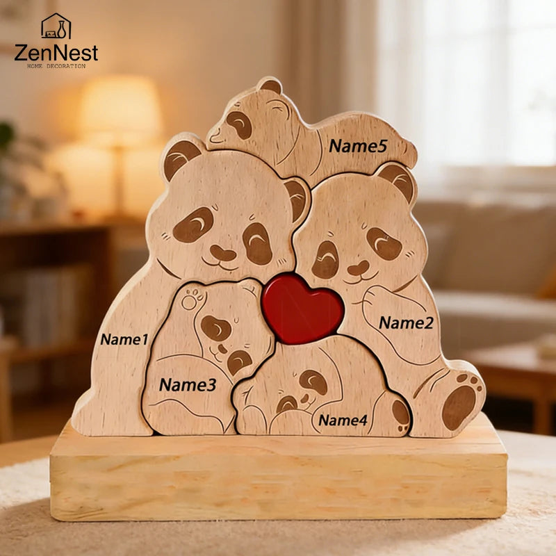 Personalized Wooden Bear Family Puzzle – Custom Name Christmas Decor