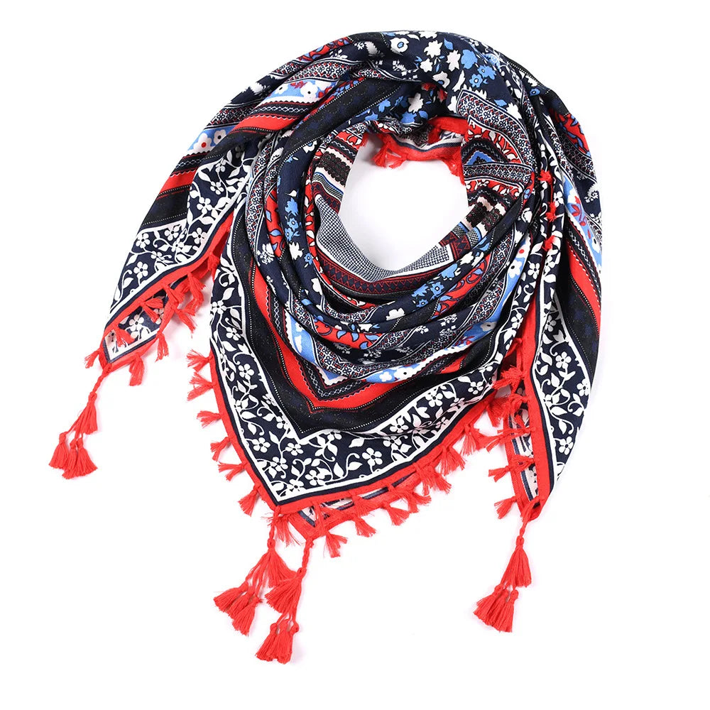 Women's Bohemian Winter Scarf – Retro Floral Wrap Shawl