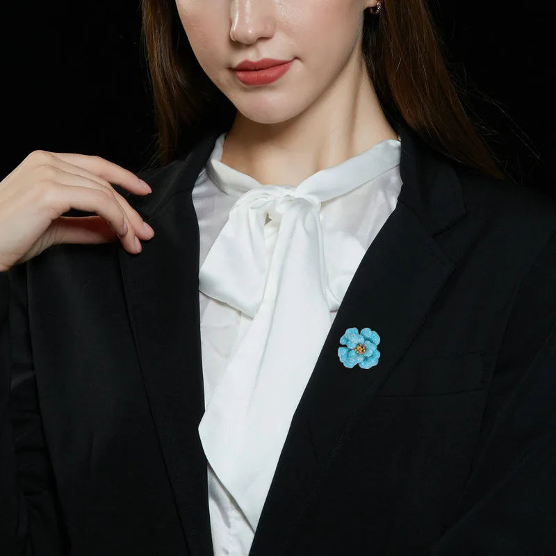 Elegant Blue 3D Flower Brooch for Women
