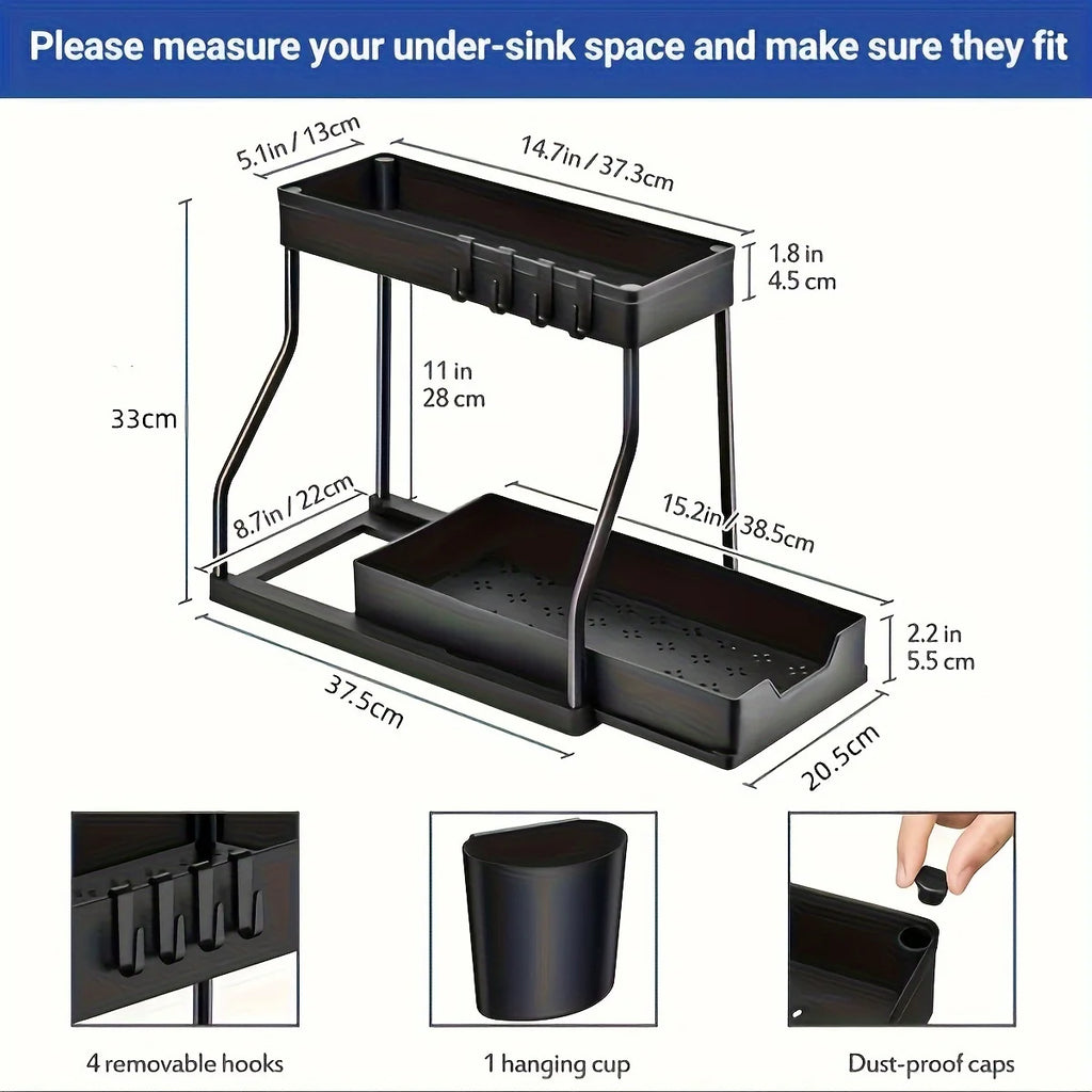 2-Tier Pull-Out Under Sink Organizer Storage Rack