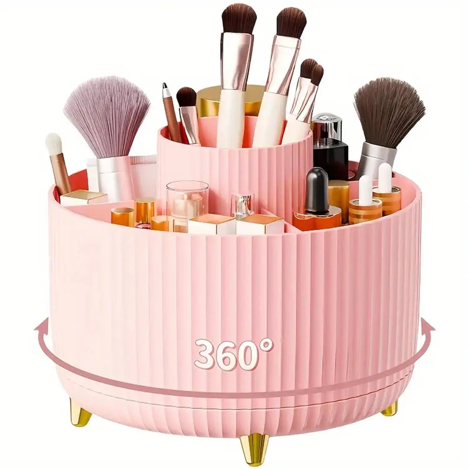 360° Rotating Makeup Organizer with Storage Compartments