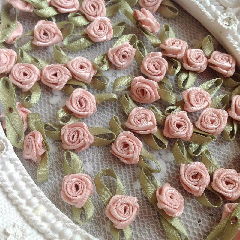 100pcs Mini Satin Rose Flowers – DIY Craft & Wedding Appliques