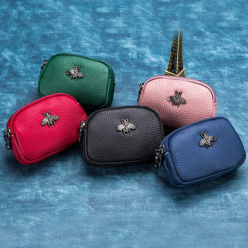 Women's Mini Leather Coin Purse with Double Zipper