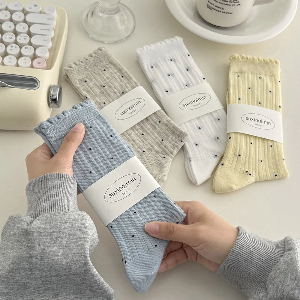 Women's Polka Dot Cotton Crew Socks – Soft Casual Everyday Socks