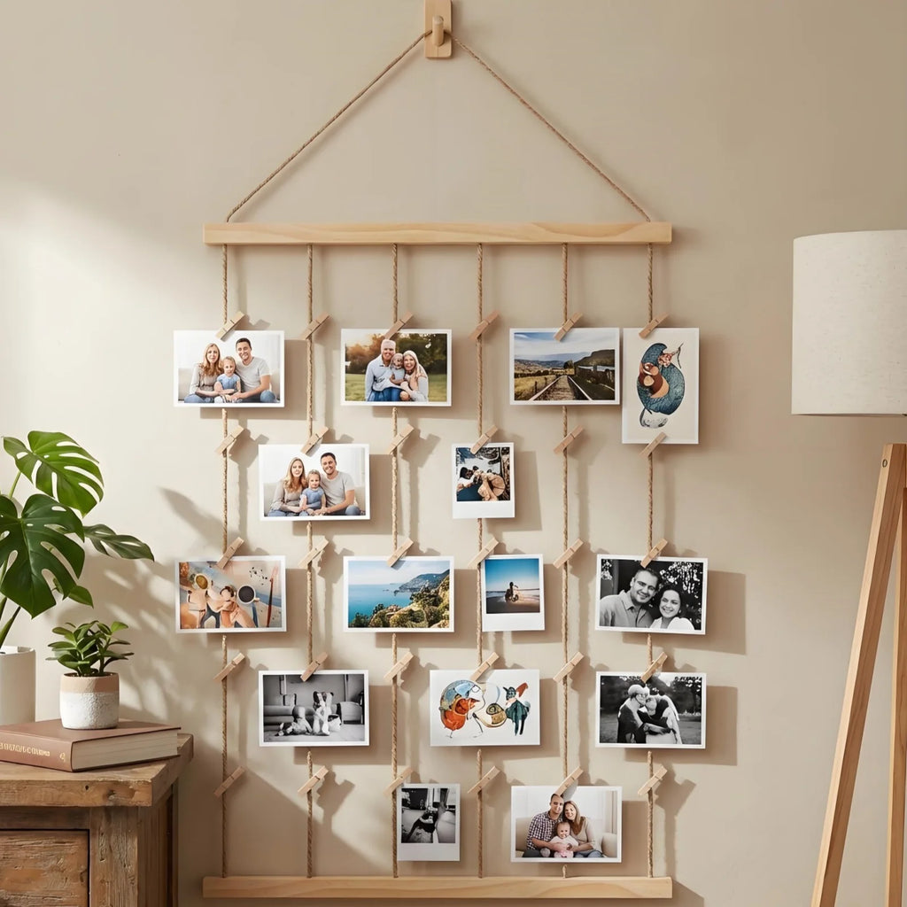 Wooden Hanging Photo Display Holder – Wall Picture & Collage Decor