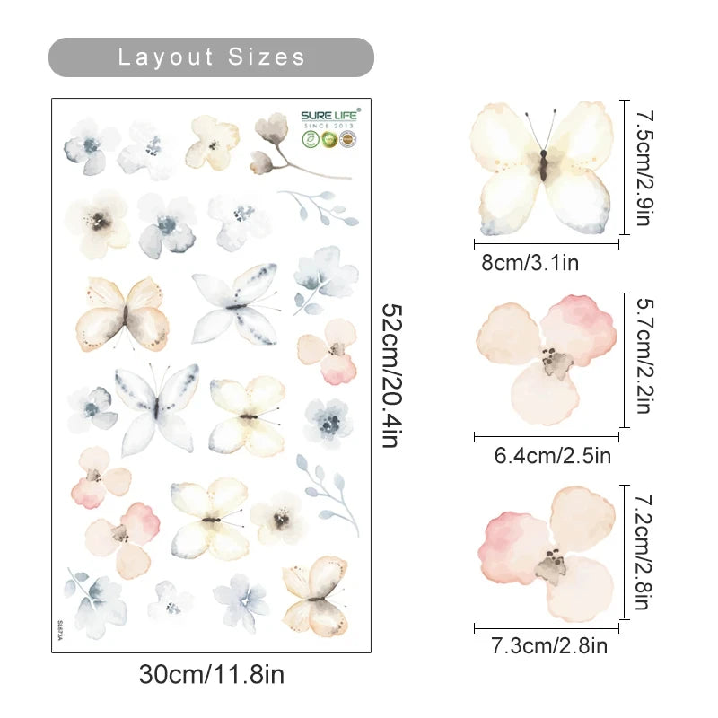 Boho Watercolor Floral Wall Stickers for Home Decor