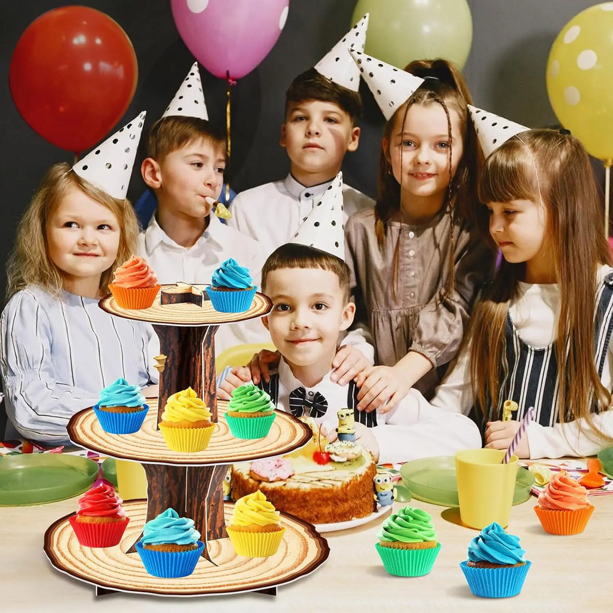 3-Tier Wooden Cupcake Stand – Rustic Dessert Display for Parties