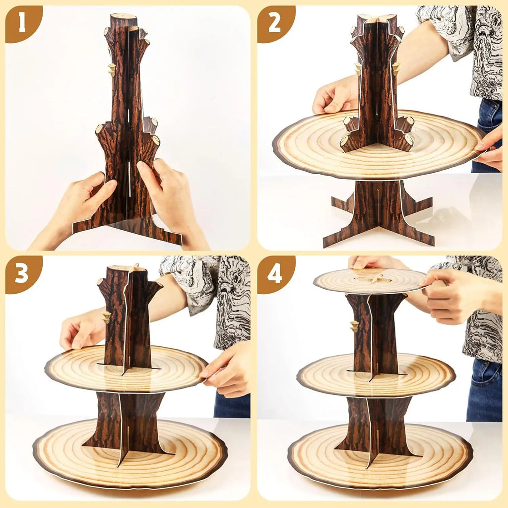 3-Tier Wooden Cupcake Stand – Rustic Dessert Display for Parties