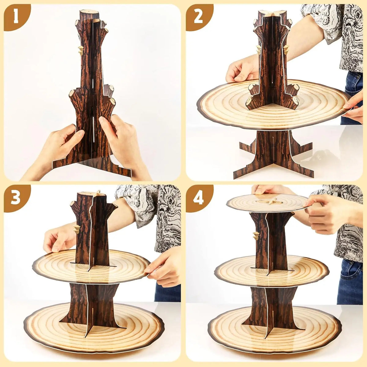 3-Tier Wooden Cupcake Stand – Rustic Dessert Display for Parties