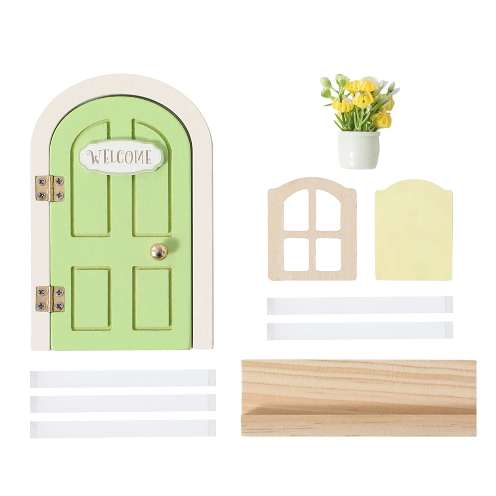 Mini Wooden Fairy Elf Door – Christmas Dollhouse Decoration