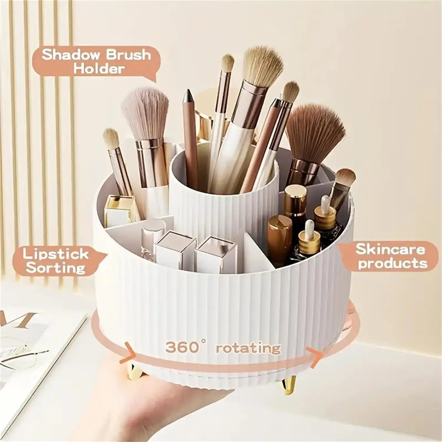 360° Rotating Makeup Organizer with Storage Compartments