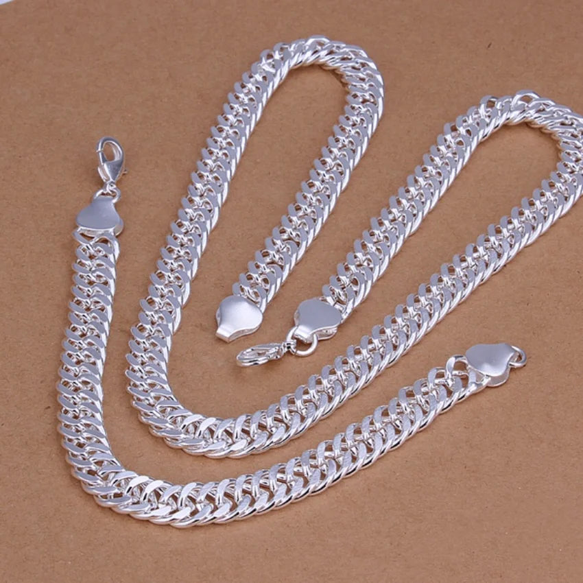 Unisex Silver-Tone Chunky Chain Necklace & Bracelet