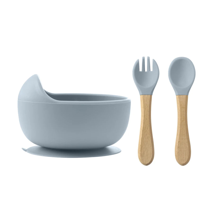 3-Piece Silicone Baby Feeding Set – Suction Bowl & Learning Tableware