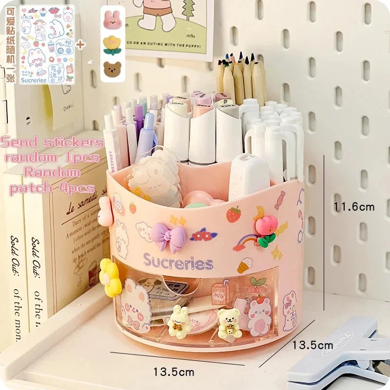 Rotating Pen Holder & Desktop Organizer – Cute Stationery Storage