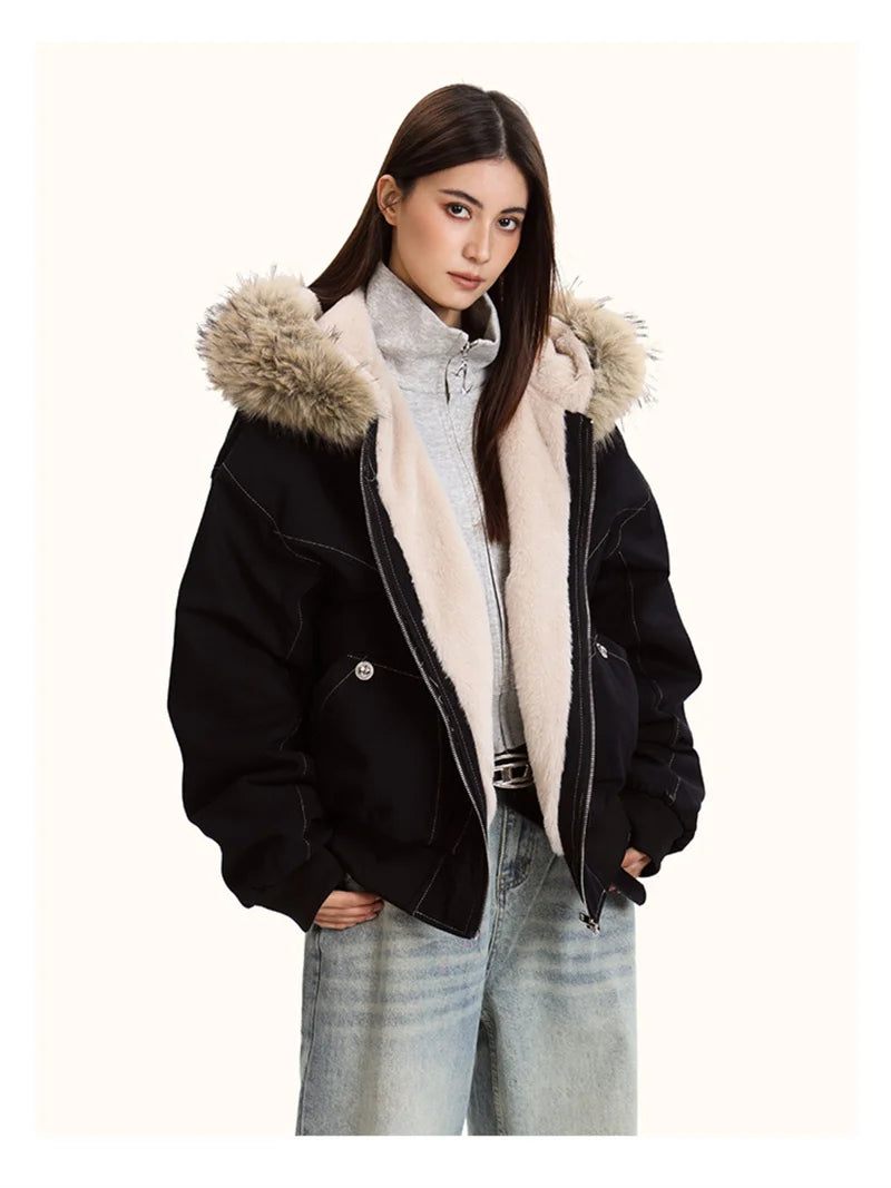 Women's Fur Collar Hooded Winter Parka – Warm Padded Coat