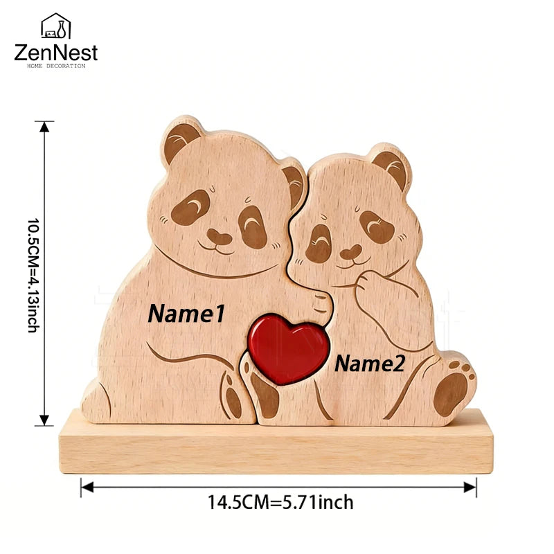 Personalized Wooden Bear Family Puzzle – Custom Name Christmas Decor