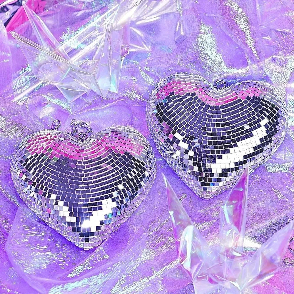 Heart-Shaped Mirror Disco Ball – Reflective Hanging Party Decor