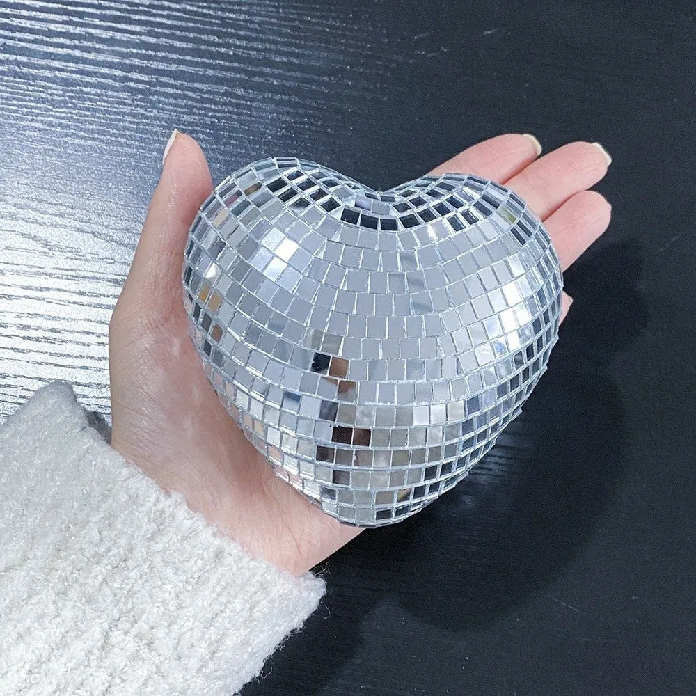 Heart-Shaped Mirror Disco Ball – Reflective Hanging Party Decor