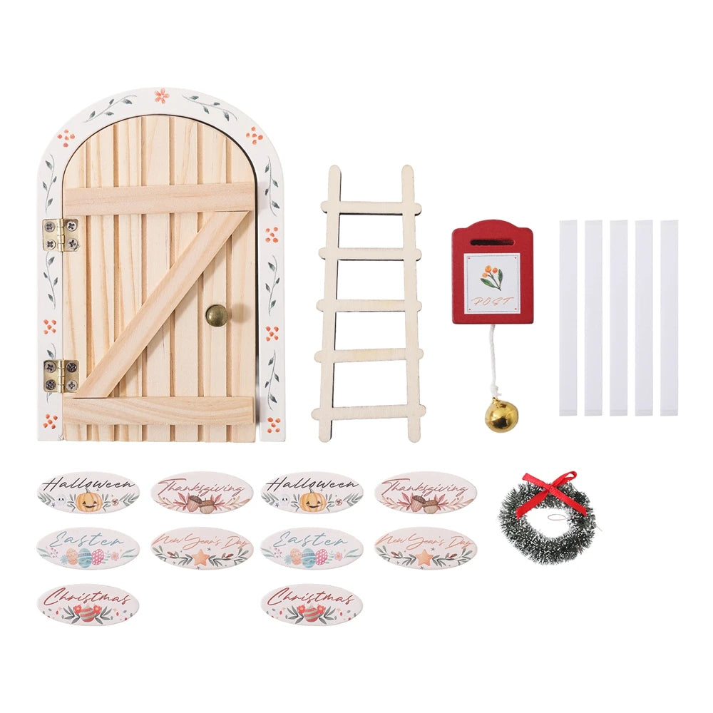 Mini Wooden Fairy Elf Door – Christmas Dollhouse Decoration